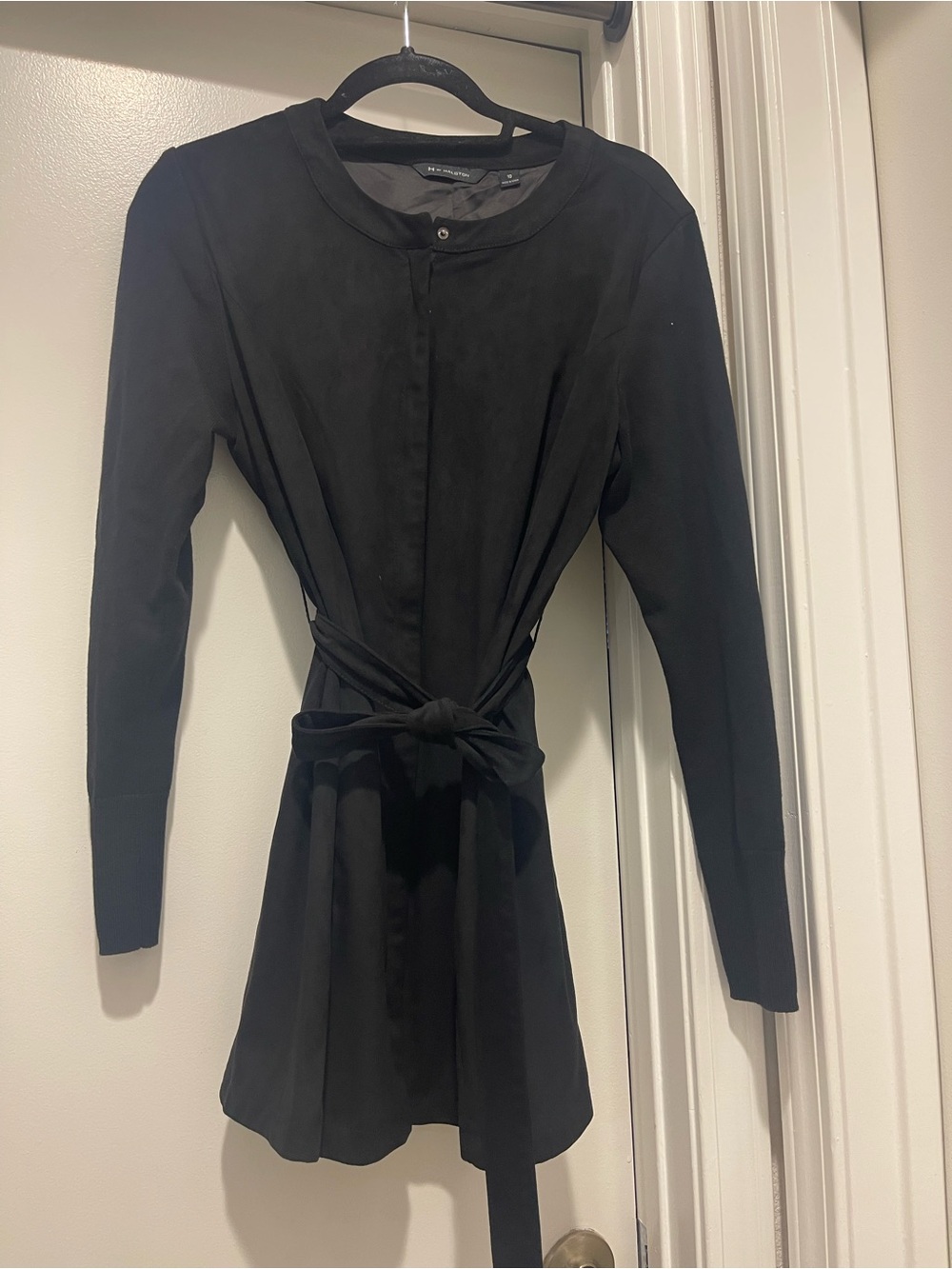 H by Halston Black Long-Sleeve Tie-Waist Jacket